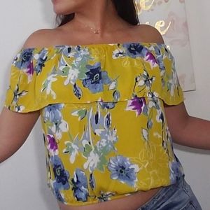 Size M | Yellow Floral Ruffled Off Shoulder Top | Sienna Sky